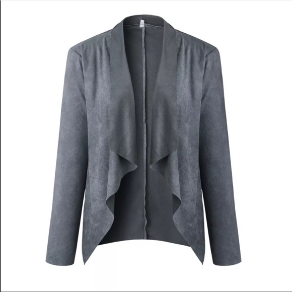 RESTOCKING SOON! Faux Suede Grey Open Cardigan - Picture 8 of 8